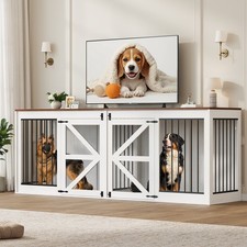 94.5'' Double Dog Crate Furniture, Farmhouse Dog Kennel TV Stand for 2 Large Dog