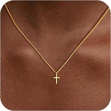 Cross Necklace for Women Trendy - Dainty 14K Gold Plated Cross Choker Pendant Ne