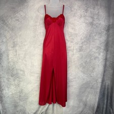 Vtg 60s Vanity Fair Red Satin Lace Trim Slip Dress Sz 32 babydoll going out USA