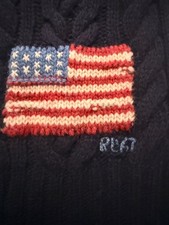 Polo Ralph Lauren Cable Knit Scarf Flag Americana RL67 8X66 Navy Blue Brand New 