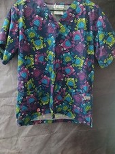 UA Scrubs Womens Top Size Small Navy With Bubbles Frogs
