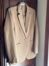 Women  s Camel Tan Blazer Size Medium Stretch Longline Single Button Career
