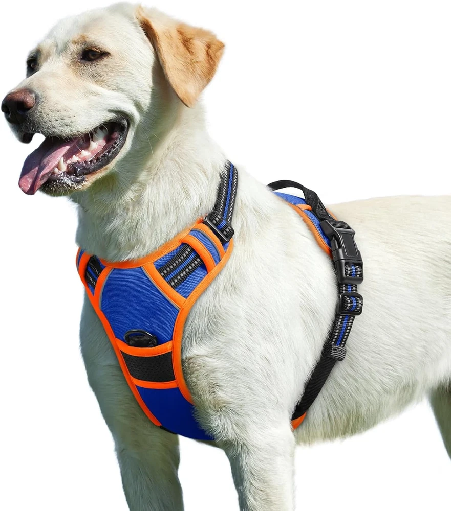 Dog Harness for Large Dogs, No Pull Service Vest with Reflective Strips and Cont