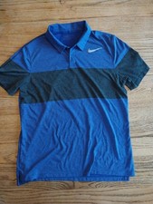 Nike Golf Polo Shirt Heather Blue Dri-FIT Modern Fit Gray Stripe Mens Sz Large