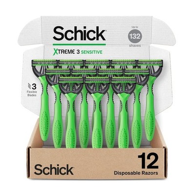 Schick Xtreme 3 Original Sensitive Disposable 12 count (Pack of 1), Green