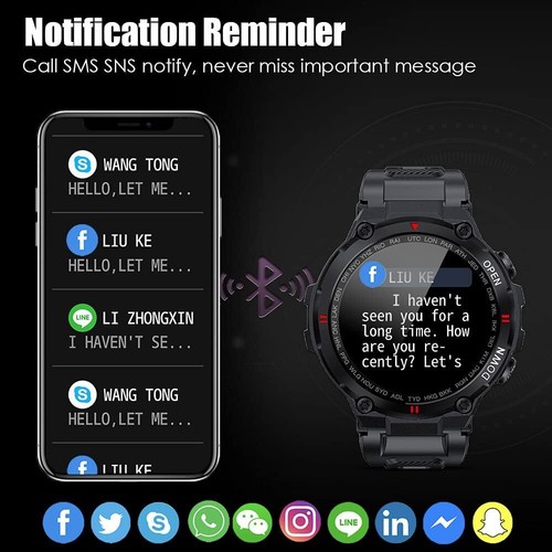 Military Smart Watch for Men Outdoor Waterproof Tactical Smartwatch Bluetooth Da - 第 8/13 張圖片