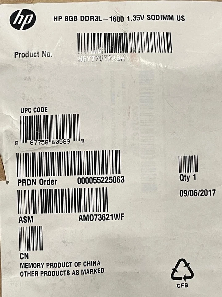 NEW HP 8GB DDR3L 1600MHZ PC3L-12800 SO-DIMM 1.35V SDRAM H6Y77UT#ABA (Z12,K17) - Image 4 of 4