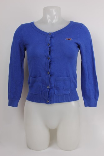 Cárdigan Hollister para mujer talla mediana detalle deshilachado al frente artículo azul - Imagen 2 de 11