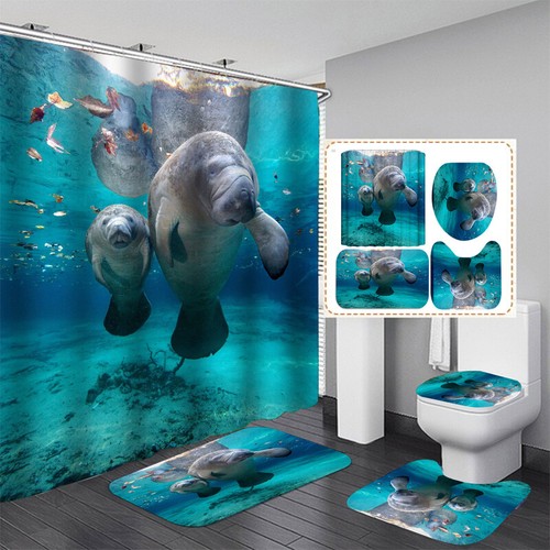 3D Ocean Dolphin Shower Curtain Or Bathroom Rug Non Slip Bath Mat Toilet Cover - Picture 11 of 18
