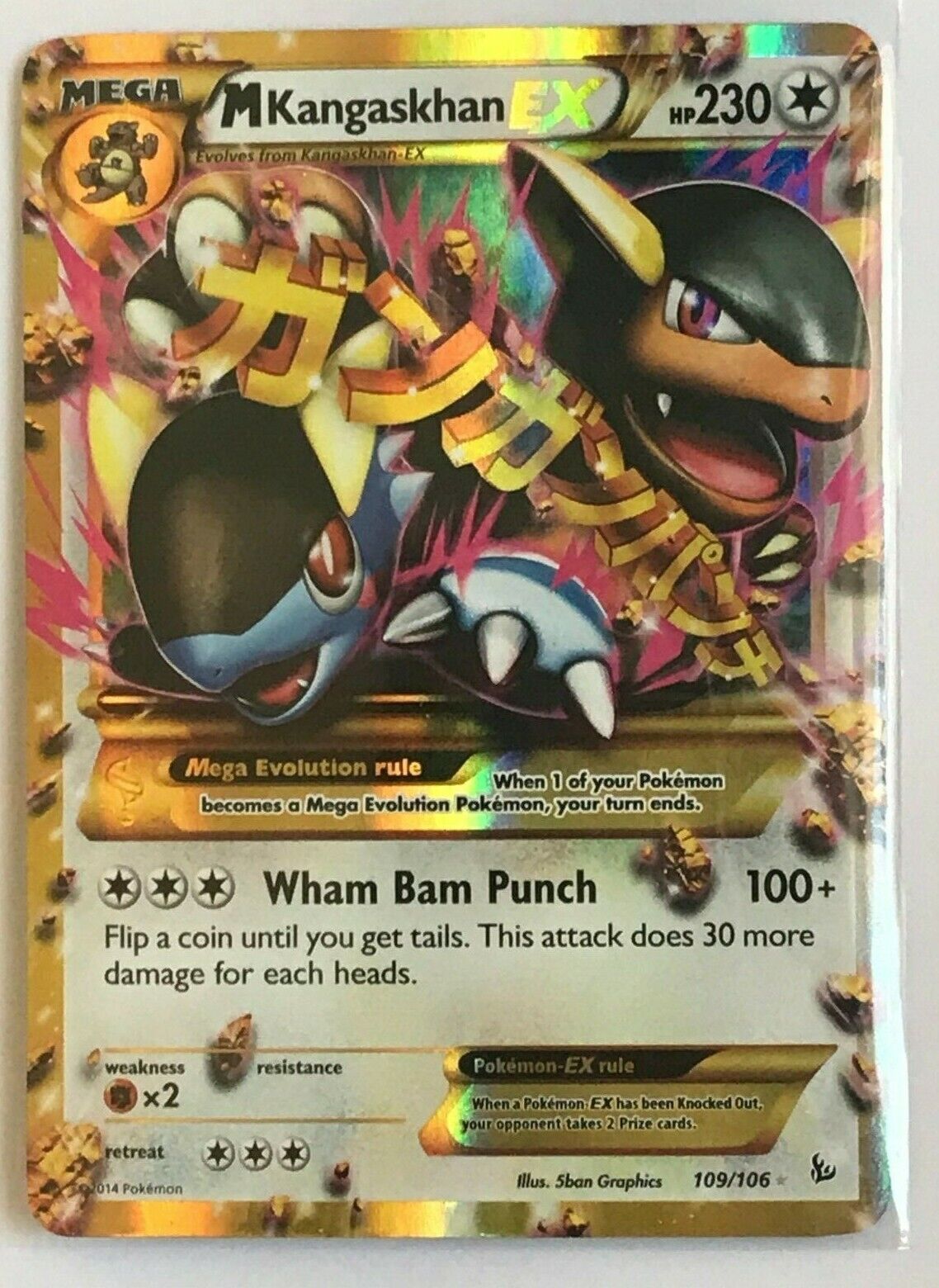 MEGA Kangaskhan EX 109/106 SECRET RARE GOLD ULTRA Pokemon XY Flashfire NM  2014 M