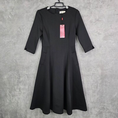 Womens Metisu Black Midi Dress 3/4 Sleeves Back Zipper Polyester Blend  Stretch M | eBay