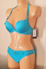 LADIES NEW LOOK TURQUOISE BIKINI PADDED UNDERWIRED PUSH UP HIPSTER UK 10  32C