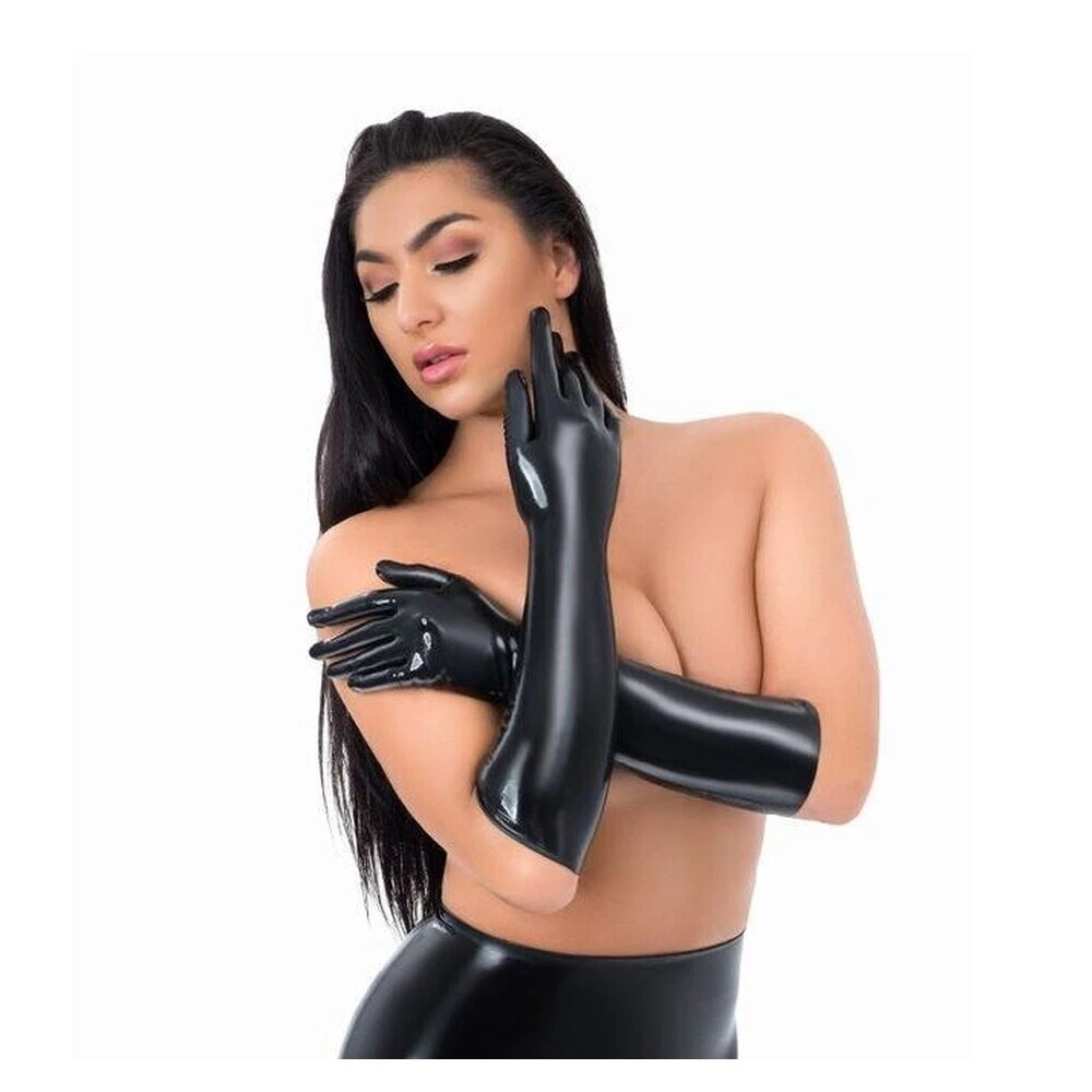 Me You Us Sexy Black Full Length Wet Look Latex GauntletsGloves | eBay