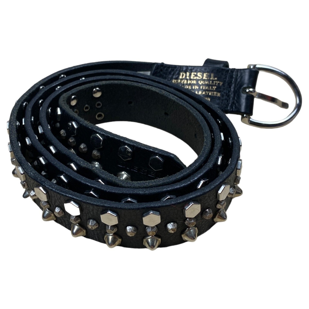 Diesel Black Leather Belt With Metal Studs Made in Italy