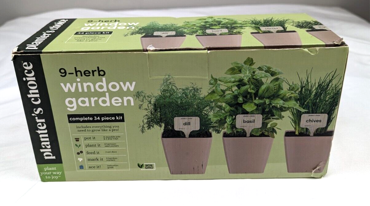 Planters Choice 34-Piece 9 Herb Kitchen Window Garden Kit - New