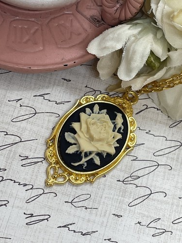 Gold Black Celtic Irish Rose Heart Wedding Jewelry Birthday necklace Cameo - Picture 4 of 8