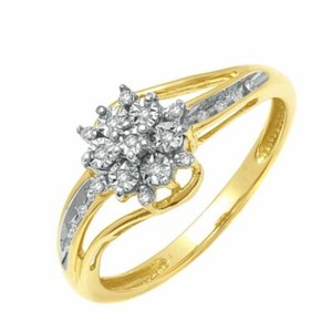 Authentic Simulated DiamondFlower Wave Ring in 14K Yellow Gold Plated
