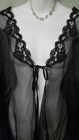 Ventura Black Robe Short Sexy Sheer with Lace 2X  GIFT 60" BUST 