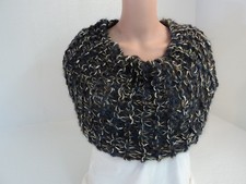 Handcrafted Wrap Cowl Black Gold Bulky Alpaca Mohair Blend Female Adult
