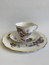 Vintage Royal Kent Staffordshire Violets Trio Tea Cup & Saucer + Dessert Plate
