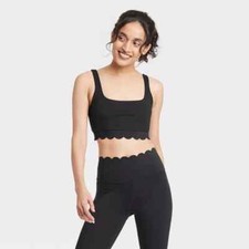 NWT JL Joylab sz M Black Scallop Detail Sports Bra Tank top crop Pullover AR20
