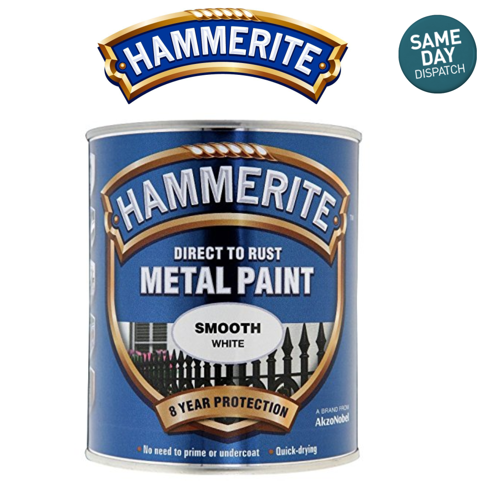 Hammerite 3In1 Quick Drying Metal Paint Smooth Finish White 750ml