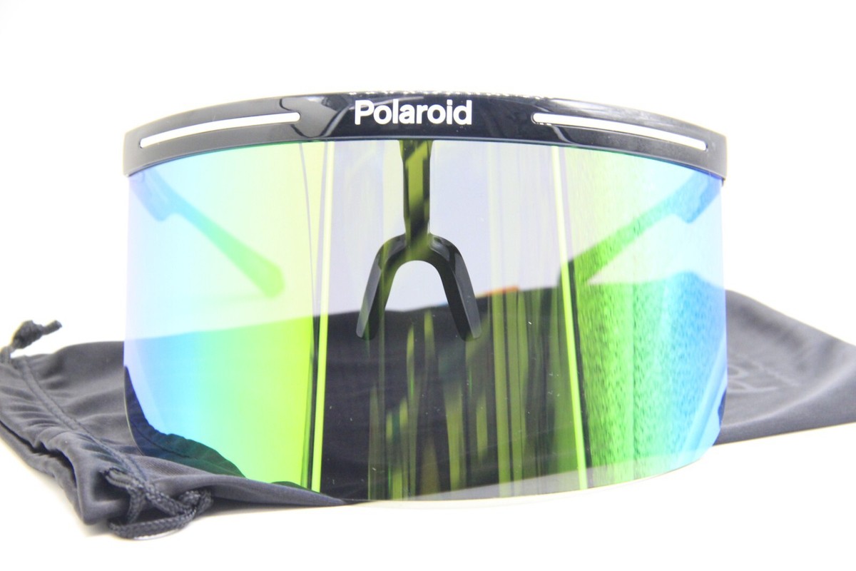 NEW POLAROID PLD 7038/S 7ZJMT SHIELD VISOR BLACK WHITE AUTHENTIC