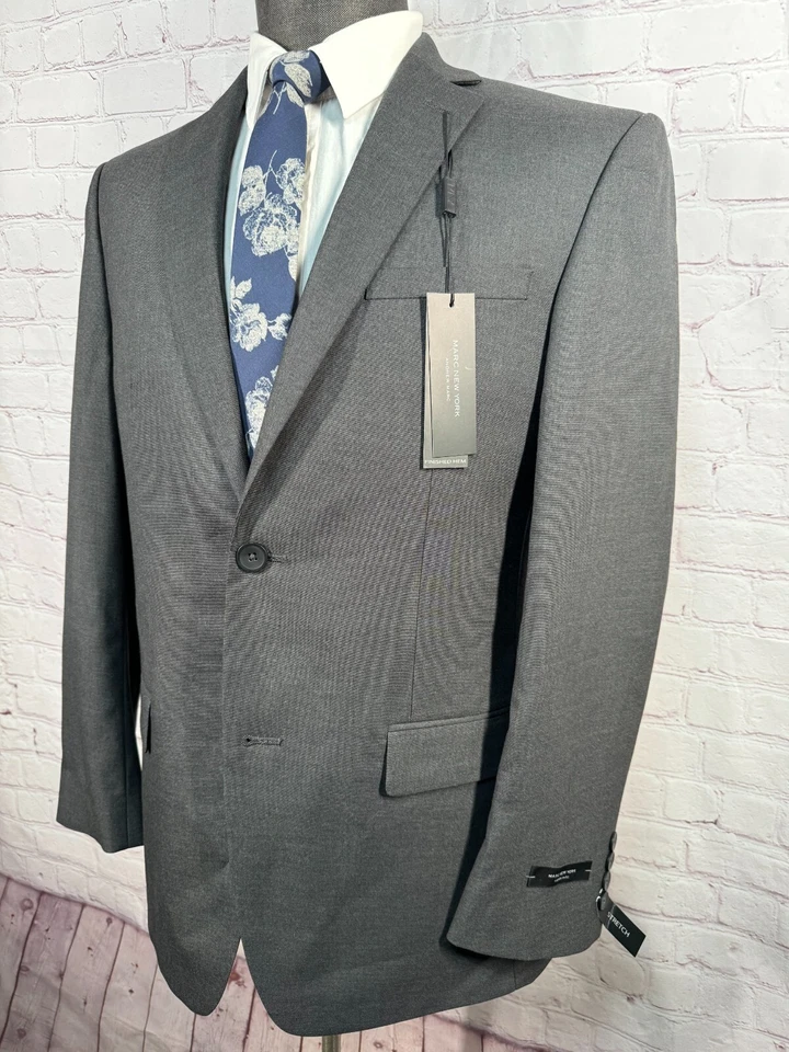 NUEVO MARC NEW YORK Para Hombres Gris CALCE CEÑIDO ELÁSTICO Traje Abrigo Deportivo Blazer Chaqueta 38R Foto 2 de 4
