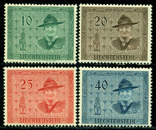 Liechtenstein 1953 Robert Baden-Powell,Boy scout,Hand,Lily,Mi.315,MNH,CV=$80 - Picture 1 of 2