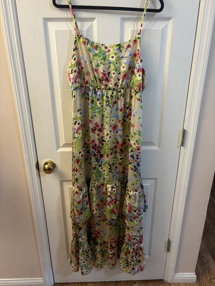 old navy green floral maxi dress 🌸Old Spring Summer Wild Flowers Ruffle Tiered Size Large FMD26