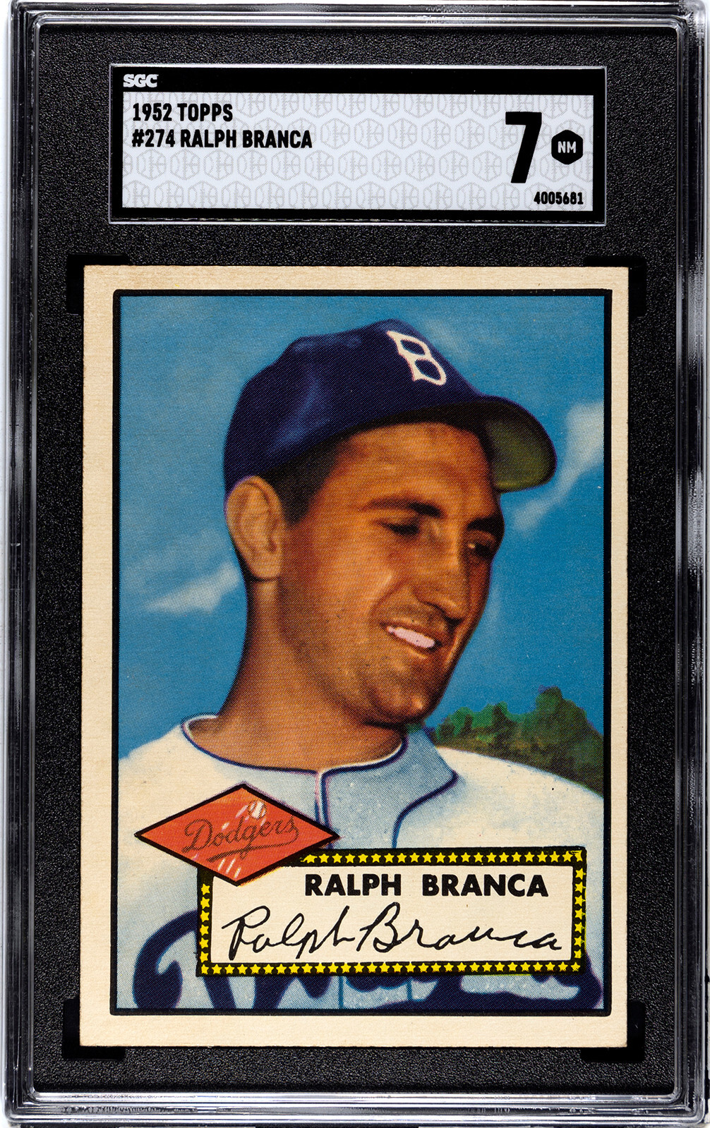 1952 TOPPS RALPH BRANCA SGC 7 BROOKLYN DODGER GREAT CARD #274