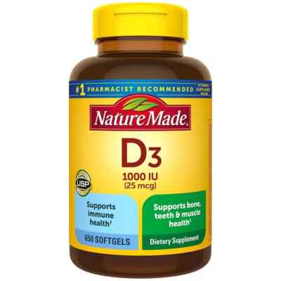 Nature Made D3 1000 IU (25 mcg) Vitamin Supplement 650 Softgels Exp: 12/2025
