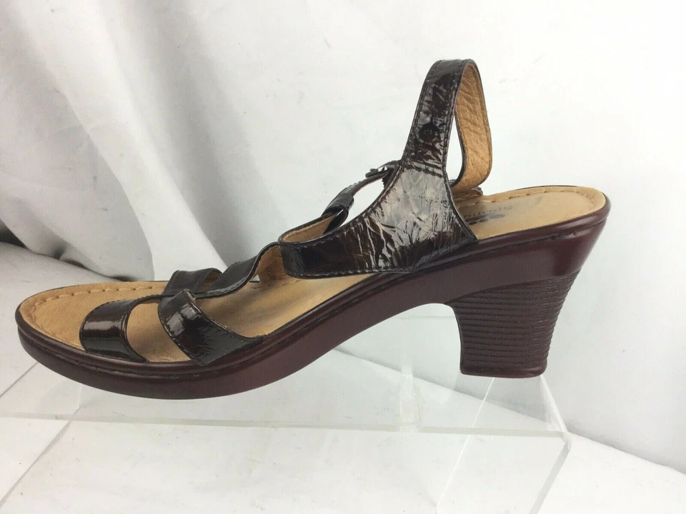 SPRING STEP Brown Patent Leather Heels Sandals Slingback Slides SZ 40/9 - Image 4 of 4