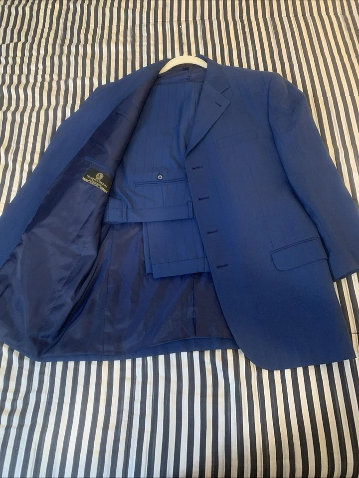Traje de diseño italiano para hombre Giorgio Cosani azul talla 46R pantalones 34”WX28”L 3” defraudable Foto 3 de 4