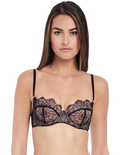 Wacoal B.Tempt'd Black Peach Lace Balcony Bra UK 30C