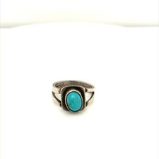 Vintage Sterling Silver Native American Southwest Turquoise Cabochon Ring 5 1/2