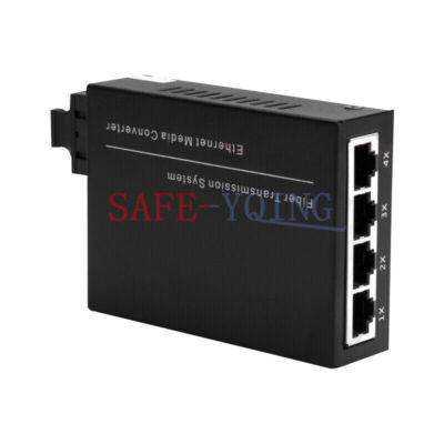 1PC Gigabit SingleMode Duplex Fiber 4 RJ45 2 SC Fiber Optic Media Converter NEW 