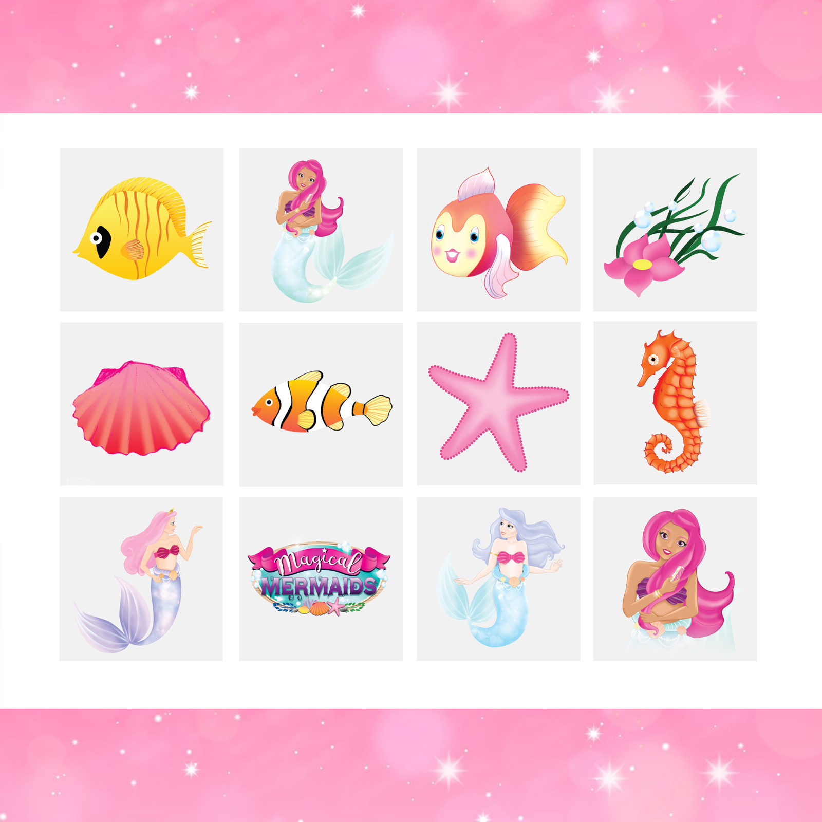 12 x MERMAID TEMPORARY TATTOOS Party Loot Bag Fillers Childrens Birthday Favour