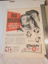 1951 Clorets ad Chlorophyll Gum 14x10" kissing sweet no more bad breath chewiing