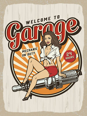 Blechschild 30x40 Pinup Welcome to Garage Mechanic on Wand Deko Cafe Sammler Ges