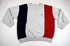 Vintage Sweatshirt Bugle Boy Size L 90s Gray Red Blue Bugle Boy Logo Crew Neck