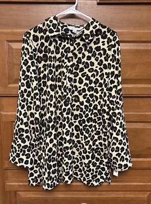 NEW Counterparts Cheetah Leopard Print Collar Blouse Top Sz L taupe 1760