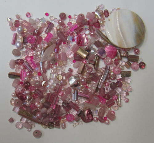 Pink Sea Shells Bead Mix 100+ Assorted Glass,Pearl, Shell Beads, Feature Pendant - Picture 1 of 5