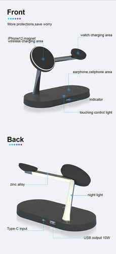 3 in 1 Wireless Charger Charging Station Dock For Apple Watch/iPods Pro/iPhone - Picture 8 of 13