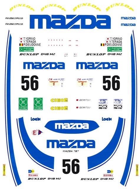 56 Mazda 787 Le Mans 1991 1/32nd Scale Slot Car WATERSLIDE 56 Mazda 787 Le Mans 1991 1/32nd Scale Slot Car WATERSLIDE
