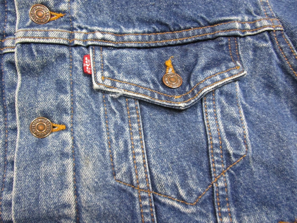 Vintage 80s Levis Jacket Men 38 Plaid Blanket Lined Denim Trucker 70506 0316 USA - Image 4 of 4