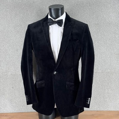 M&S Autograph Black Velvet Dinner Jacket Blazer 38R Medium Black Tie Formal
