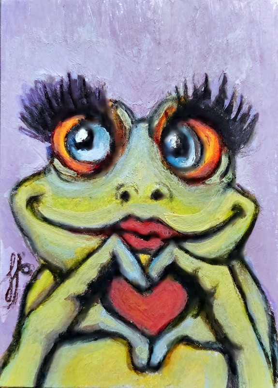 ACEO ATC "Froggy Love" Original Artwork signed by Laura Jean Ashley