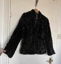 H&M Divided Women’s Black Fluffy Faux Fur Jacket | Size UK 8