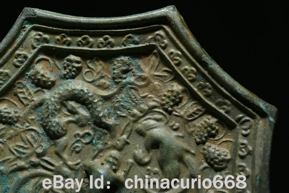 Espejo de bronce flor animal marino talla dinastía artículos de bronce de 3,1" antigua China Foto 4 de 4